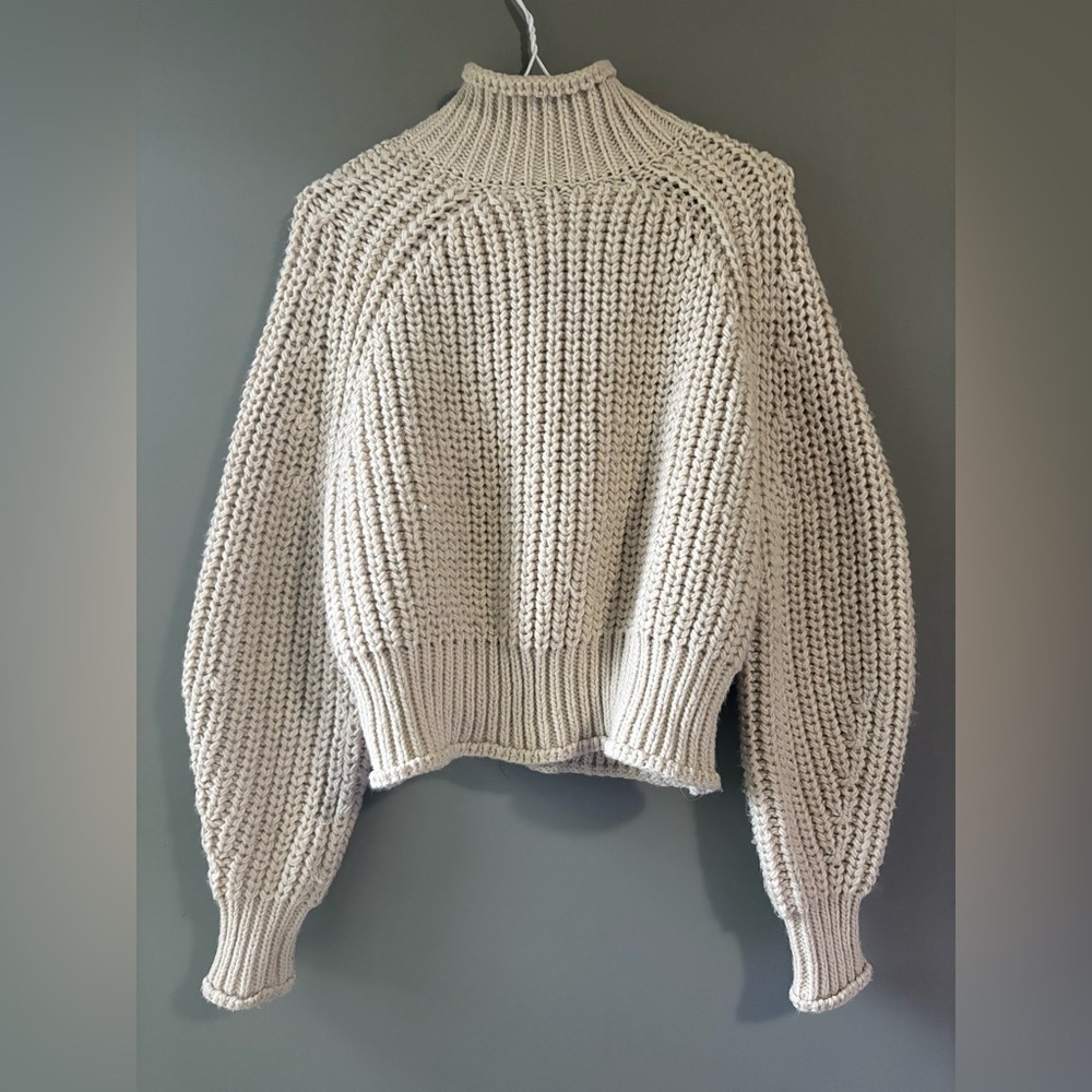 H&M size S chunky knit sweater with a roll-edge mock turtleneck in light beige - Picture 2 of 5